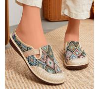Zoccoli da donna senza lacci, mocassini piatti a punta chiusa, con stampa geometrica etnica, scarpe da passeggio, casual per tutti i giorni, estive, comode, per viaggi e shopping all'aperto