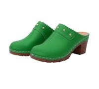 Zoccoli da donna vintage con borchie, punta chiusa, classici, senza lacci, tacco a blocco, scarpe estive casual per viaggi e tutti i giorni, Verde, 39.5 EU