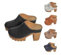 Zoccoli e pantofole da donna in pelle, comodi sandali da donna con tacco, scarpe chiuse, con plateau e tacco alto, antiscivolo, ciabatte estive eleganti, Nero , 38 EU