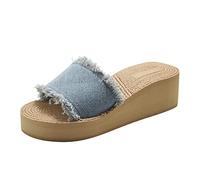 Zoccoli Legno Sandali Sandali Sandali Fashion Beach Cross Sandali estivi in lino da donna Sandali con zeppa in denim da donna Sandali 42