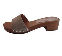 Zoccolo Donna - SilferShoes - Vero Legno - Vera Pelle di camoscio, Colore Beige -Moreno (40)