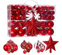 Zocipro 101 Pezzi Palline di Natale, Rosse 3/4/6cm Albero di Natale Baubles Set Xmas Balls Decorazioni, Riutilizzabile Albero di Natale Ornamenti Decorativi Baubles Pendenti Indoor Outdoor