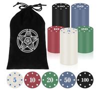 Zocipro 110Pcs Fiches Poker, Chips Poker in Plastica con Valori Nominali, Set di Gettoni da Poker per feste per Serate di Gioco, Chip da Casinò per Poker (5 Colori)