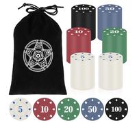 Zocipro 120Pcs Fiches Poker, Chips Poker in Plastica con Valori Nominali, Set di Gettoni da Poker per feste per Serate di Gioco, Chip da Casinò per Poker (5 Colori)