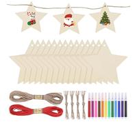 Zocipro 40Pcs Stelle in Legno di Natale da Appendere, con 12 Penne Colorate e 20m di Spago, per Appendere gli Ornamenti dell'albero di Natale, Progetti Artigianali