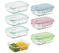Zocipro 6pcs Contenitori per Alimenti Ermetici in Vetro Borosilicato con Coperchio,Ermetici e a Prova di Perdite, Contenitore Ermetico per Alimenti, Adatti a Forno, Microonde e Lavastoviglie (640ml)