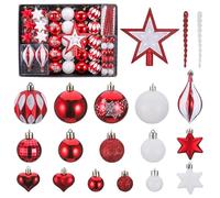 Zocipro 82Pcs Set di Palline di Natale, Decorazioni Natalizie Bianche e Rosse, Decorazioni per l'albero di Natale con Stella di Natale, Baubles di Natale, Ornamenti Natalizi da Appendere
