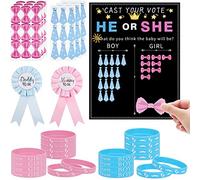 Zocipro Gender Reveal Party, 77Pcs Set Poster Baby Shower Adesivi Boy or Girl Party Giochi Gender Voting Reveal, Braccialetti Gender Reveal Silicone per Anniversario Nascita Festa