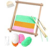 Zocipro Telaio per Tessitura in Legno, 24x28cm Telaio a Mano per Bambini, Fai-da-Te Kit di Tessitura con Filati, Aste, Pettini e Navette, Telaio per Principianti
