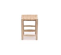 ZocoChic Sgabello marocchino con seduta in pelle intrecciata, legno naturale, 30x30x40 cm