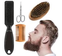 ZOCONE 4 Pezzi Spazzola Barba Uomo Set, Pettine Barba Legno Uomo Setole di Cinghiale Forbici da Barba e Spazzola per Olio Vintage, Spazzola da Barba da Viaggio per Cura Professionale Della Barba