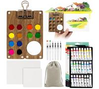 ZOCONE Set di mini acquerelli da viaggio, 24 colori, tavolozza tascabile con 12 griglie, penna ad acquerello, pigmento, album da disegno, borsa in velluto, set portatile per acquerelli, studenti