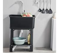 ZOCWJK Lavello multiuso autoportante, lavello con rullo, lavello per mocio commerciale, lavello con piedistallo, per cucina/ristorante/business/garage, nero, 6 (nero, 60 cm