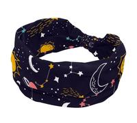 Zodiac - Fascia larga da donna, con pianeta e luna e stella, con nodo attorcigliato, per yoga, allenamento, morbida fascia elastica, accessori per capelli alla moda