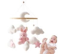 Zodiaco fatto a mano, decorazione artistica per culla per bambini, personaggio coniglietto in feltro pastello, mobile neutro per il genere con dettagli all'uncinetto, accessorio silenzioso e