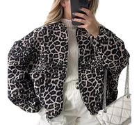 ZODICK Giacca Da Donna A Maniche Lunghe Con Cerniera Leopardata Alla Moda Girocollo Retrò Da Strada Capispalla Casual Cappotto Da Pendolarismo Autunnale Femminile,Stampa Leopardata,M