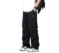 ZODICK Pantaloni Cargo Estivi Uomo Streetwear Multitasche con Coulisse Pantaloni Casual A Gamba Larga Pantaloni Dritti Larghi Maschili Taglie Forti 8XL,Nero,l
