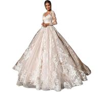 ZODICK Pizzo Manica Lunga Abiti da Sposa Appliques Tulle Abito da Sposa A-Line con Scollo A V di Lusso Elegante Abiti Bianchi Principessa Abito da Sposa su Misura