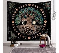 Zodight Arazzo da parete con albero della vita, motivo a fasi lunari, in bianco e nero, con mandala psichedelico, per soggiorno, camera da letto
