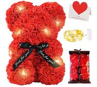 Zodight Orso di Rose, Orsacchiotto Composto da Rosa Artificiali con Luce Led, Creativo Floreale Regalo, San Valentino Comprese Scatole Trasparenti Biglietti di Auguri