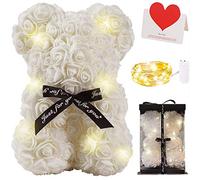 Zodight Orso di Rose, Orsacchiotto Composto da Rosa Artificiali con Luce Led, Creativo Floreale Regalo, San Valentino Comprese Scatole Trasparenti Biglietti di Auguri