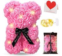 Zodight Orso di Rose, Orsacchiotto Composto da Rosa Artificiali con Luce Led, Creativo Floreale Regalo, San Valentino Comprese Scatole Trasparenti Biglietti di Auguri