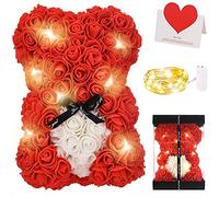 Zodight Orso di Rose, Orsacchiotto Composto da Rosa Artificiali con Luce Led, Creativo Floreale Regalo, San Valentino Comprese Scatole Trasparenti Biglietti di Auguri