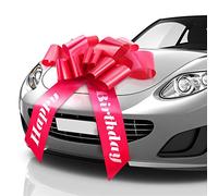 Zoe Deco - Fiocco per auto Happy Birthday - Rosso, 76 cm/30 pollici - Fiocco gigante pre-stampato con Happy Birthday - Confezione regalo grande per regali enormi