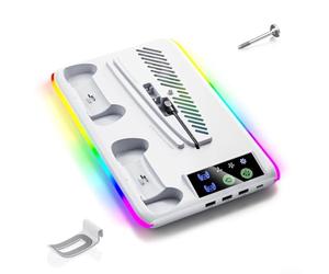 Zoegneer Base di raffreddamento con caricatore doppio controller RGB 3-Speed Fan Hub USB per Slim e Pro (bianco)