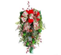Zoegneer Festone natalizio artificiale a goccia, 50 cm, con pigne di bacche rosse e grande fiocco, per porta d'ingresso, caminetto, finestra o decorazione per feste all'aperto