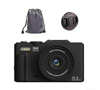 Zoegneer Fotocamera digitale HD 5K con sensore da 75 MP con zoom automatico 18x, schermo IPS Flip da 3 pollici e connettività WiFi per vlogging, fotografia di viaggio, condivisione sui social media e