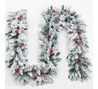 Zoegneer Ghirlanda natalizia con neve floccata in PVC per le festività, decorazione invernale flessibile, ornamento per albero di Natale, camino, caminetto, decorazione per la casa (1,2 m)