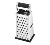 Zoegneer Grattugia a quattro lati in acciaio inox con manico per formaggio, verdure e multiuso da cucina, resistente alla ruggine, facile da pulire, impugnatura comoda, argento (foro singolo)