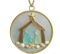 Zoegneer Ornamento in vetro marino costiero 8 cm, decorazione fatta a mano per albero di Natale con conchiglie e stella marina, per gli amanti della spiaggia e decorazione per la casa vacanze in blu