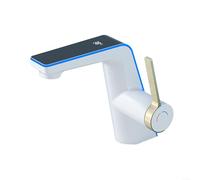 Zoegneer Rubinetto per lavabo da bagno in ottone monocomando, miscelatore per acqua calda e fredda con display digitale, design moderno a cascata, struttura in rame massiccio, per lavabo da bagno