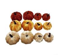 Zoegneer Set di 12 zucche artificiali in velluto di dimensioni assortite, marrone, arancione, giallo, per autunno, Halloween, Ringraziamento, casa, tavolo, caminetto
