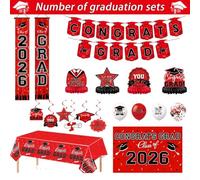 Zoegneer Set di decorazioni per feste di laurea 2026 nero e rosso con design tematico in robusto materiale plastico, kit completo per celebrare l'anno senior memorabile e uso versatile (un set da 7