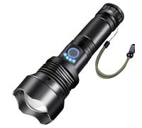 Zoegneer XHP70 Torcia a LED da 3500 lumen, ricaricabile tramite USB, zoomabile, con indicatore della batteria, corpo in lega di alluminio, per campeggio, escursionismo, uso esterno, nero (E)