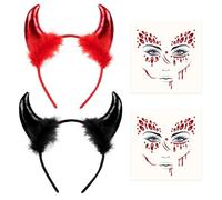 ZoeL - Set di 2 cerchietti per capelli con corna del diavolo e orecchie del diavolo