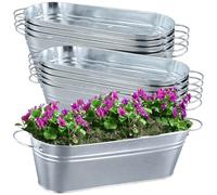 ZOENHOU 10 fioriere ovali in metallo, vasi da fiori zincati, fioriere in metallo con foro e manici, secchi per fiori zincati per vasi da esterno