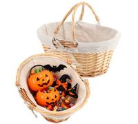 ZOENHOU 2 cestini da picnic in vimini, intrecciati a mano, con manico pieghevole, cestino pasquale vuoto per frutta, caramelle, vino, raccolta uova, matrimoni, naturale