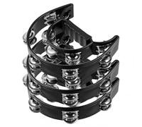 ZOENHOU 3 pezzi Tamburello in plastica con 20 paia di fascette in metallo, a forma di mezzaluna, con maniglia, strumento a doppia fila, per feste, KTV e bar, colore nero