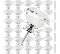 ZOENHOU 30 pomelli in cristallo trasparente, 30 mm, maniglie a diamante per armadi, cassetti, porte
