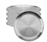 ZOENHOU 5 piatti piani da 20 cm, in acciaio inossidabile, rotondi, resistenti alla ruggine, per campeggio, barbecue, picnic e uso all'aperto