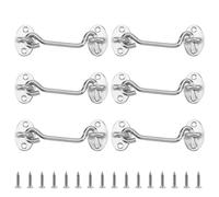 ZOENHOU 6 ganci tempesta lunghi 100 mm, ganci con occhiello, gancio per cabina, in acciaio inox, per finestre, porte, fienili, garage, giardini, argento, con 16 viti