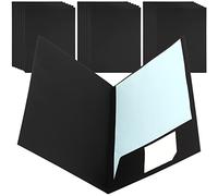 ZOENHOU Confezione da 20 cartelle in carta kraft nera formato A4, cartelle per presentazioni con porta biglietti da visita, cartelle A4 con taglio quadrato, per documenti, relazioni, portfolio