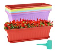 ZOENHOU Confezione da 6 fioriere rettangolari in plastica con vassoi e 30 etichette verdi per davanzale, patio, giardino, decorazione casa, veranda