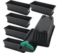 ZOENHOU Confezione da 6 fioriere rettangolari in plastica da 43 cm, con vassoi e 30 etichette verdi, per davanzale, patio, giardino, decorazione della casa, portico, nero