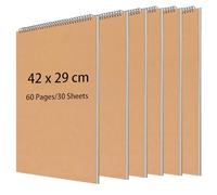 ZOENHOU Confezione da 6 quaderni per schizzi, formato A3, 60 pagine/30 fogli rilegati a spirale, formato A3, blocco da disegno per artisti, marrone