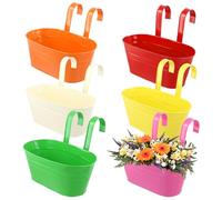 ZOENHOU Confezione da 6 vasi colorati da appendere, in metallo, staccabili, con foro di drenaggio, per recinzione, balcone, ringhiera, interni ed esterni, colore nero